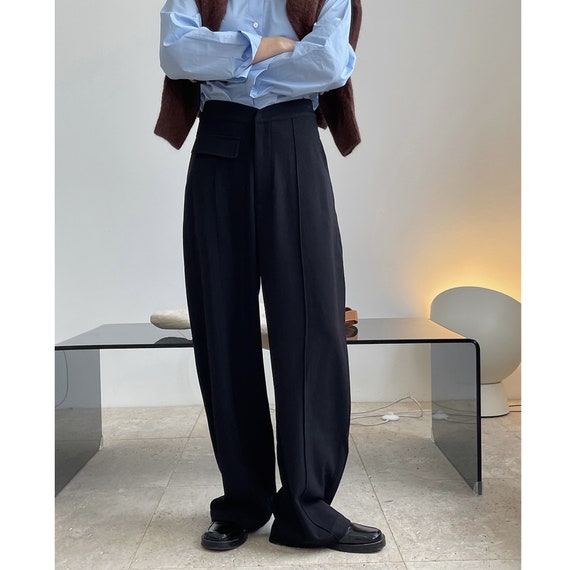 Buy Regular Fit Tropical Wool Trousers Dark blue -