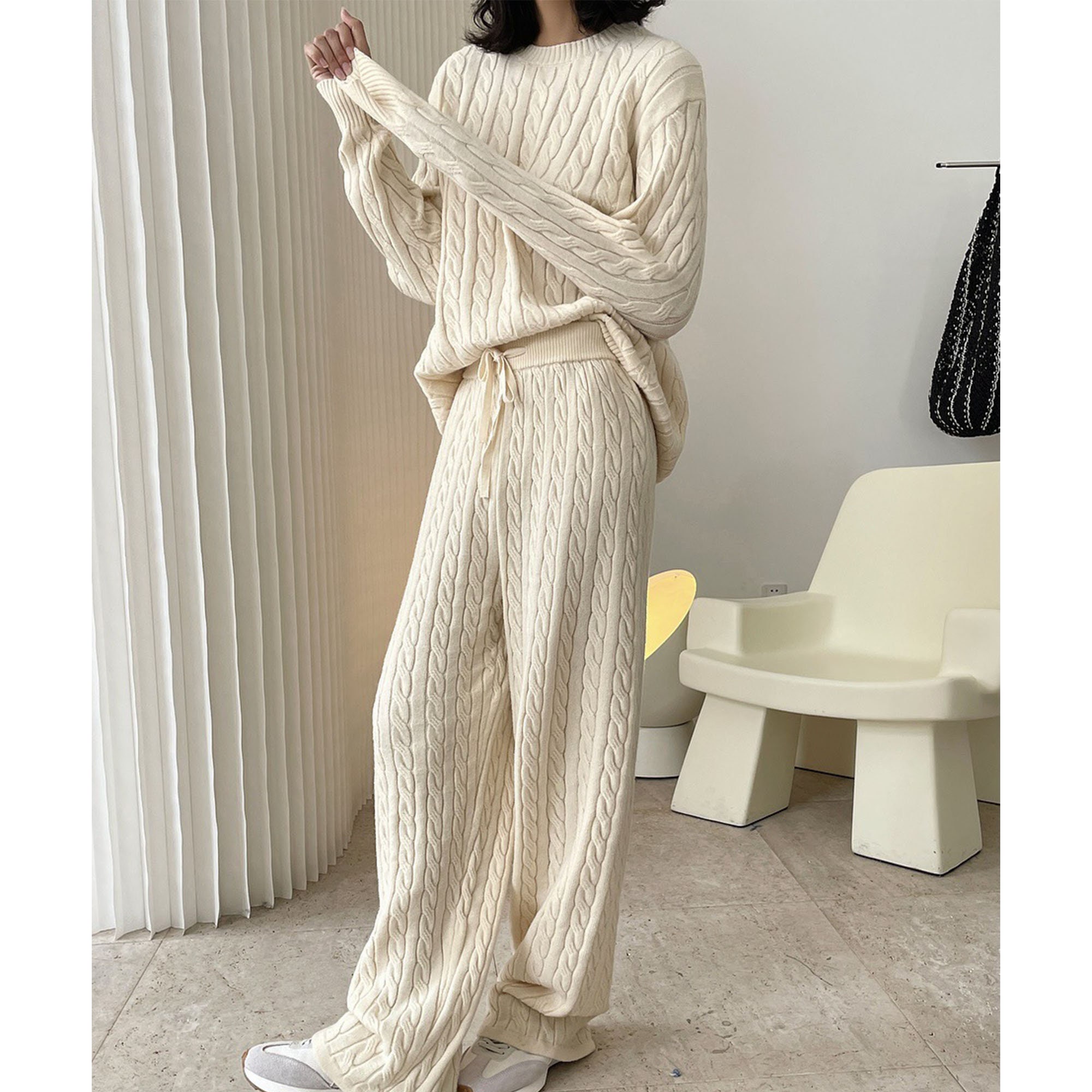 Cable Knitting Sweater Set Soft Knitted Sweater Spring Casual Etsy