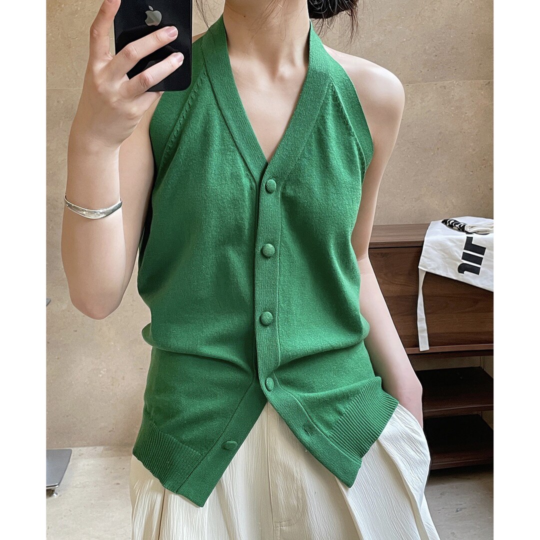 V Neck Halter Top Knitted Halter Top Sleeveless Halter Top Backless ...