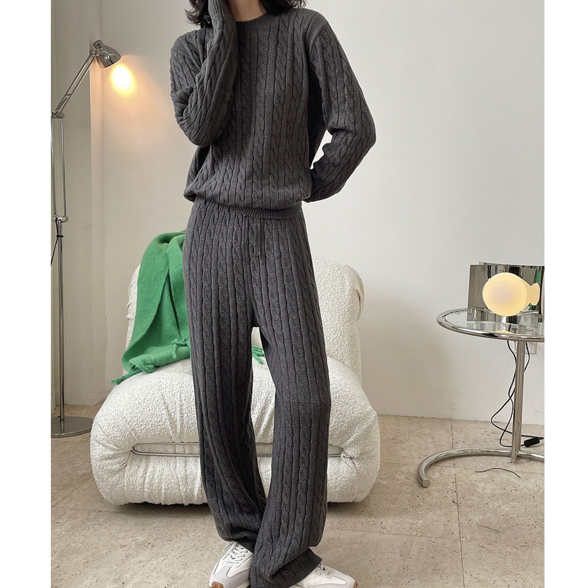 Cable Knitting Sweater Set Soft Knitted Sweater Spring Casual Etsy