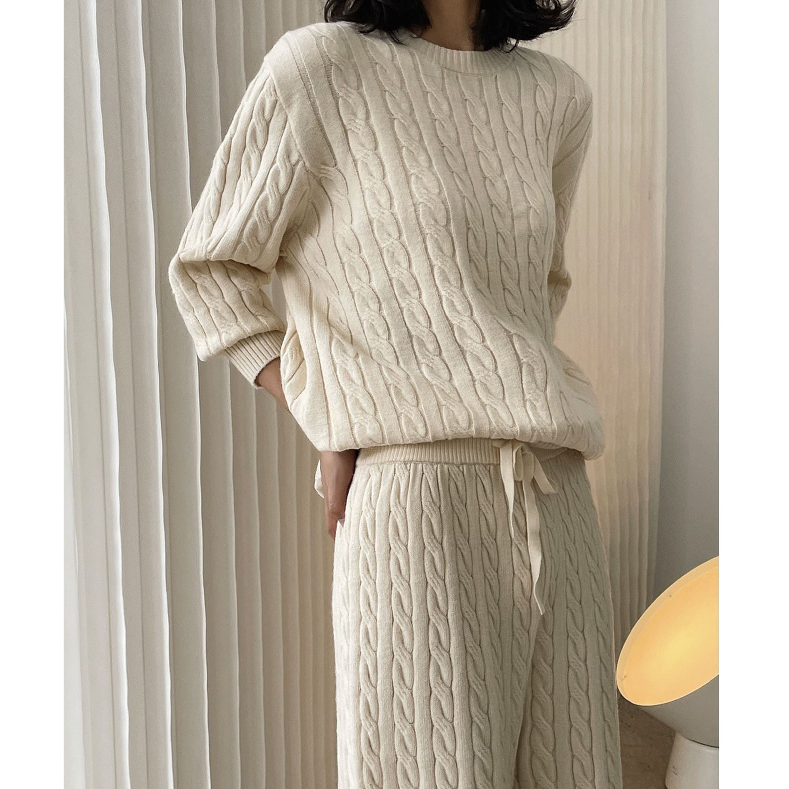 Cable Knitting Sweater Set Soft Knitted Sweater Spring Casual Etsy