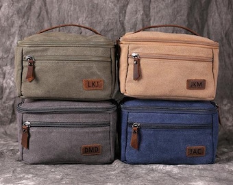 Personalized Canvas Dopp Kit Bag, Leather Toiletry Bag, Groomsmen Gift