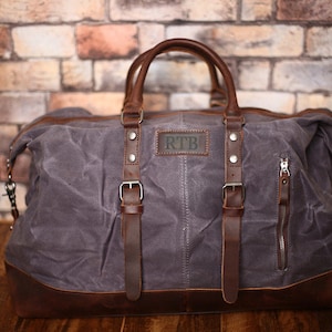 Groomsmen Gift Duffle Bag, Personalized Waxed Canvas Duffel Bag, Weekend Bag, Overnight Bag, Holdall Luggage Bag, Father&#39;s Gift for Him