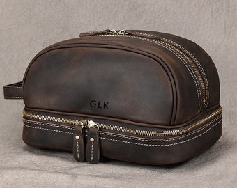 Groomsmen Gift Leather Dopp Kit Bag Personalized Leather Toiletry Bag Travel Case Custom Men Leather Cosmetic Bag Make up Bag Best Man Gift