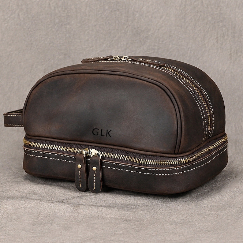 Groomsmen Gift Leather Dopp Kit Bag Personalized Leather Toiletry Bag Travel Case Custom Men Leather Cosmetic Bag Make up Bag Best Man Gift image 1