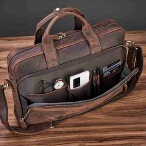 Personalized Vintage Leather Briefcase, Messenger Bag, Men Leather Shoulder Bag, Leather Laptop Bag, Best Valentines Day Gift for Him image 4