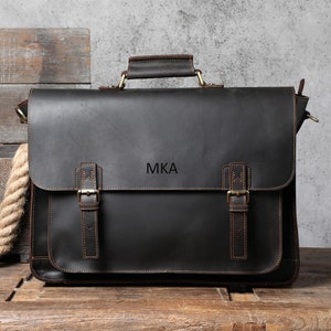 Maletín de cuero desgastado de grano completo, bolso portátil de cuero para 17 pulgadas, bolso mensajero de cuero, bolso bandolera de hombro, regalo del padrino