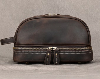 Personalized Leather Dopp Kit, Handmade Travel Toiletry Bag, Groomsmen Gift