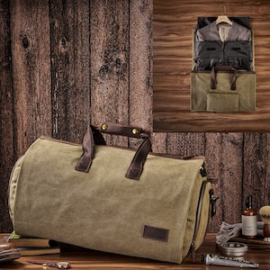 Personalized Groomsmen Bag,  Canvas Duffel Garment Bag, Weekend Luggage Bag, Carry-on Duffle Bag, Hanging Clothes Bag with Shoe Pouch