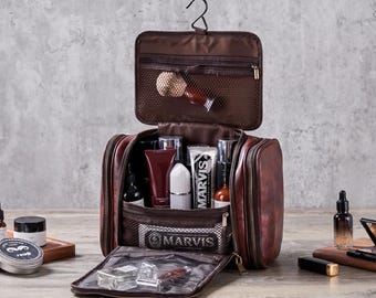 Groomsmen Gift Toiletry Bag, Personalized Hanging Leather Toiltey Bag, Leather Dopp Kit Bag, Groomsmen Gift, Best Man Gift, Gift for Him