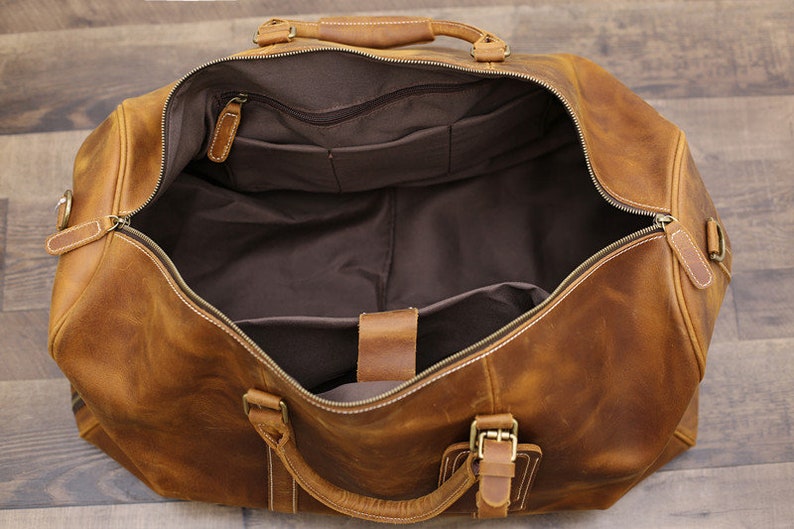 Handmade Full Grain Leather Duffle Bag With Shoe Compartment Etsy