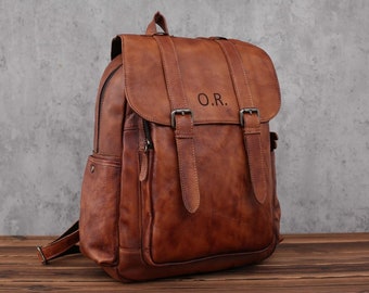 Full Grain Man Leather Backpack, Personalized Backpack, Monogrammed Daily Backpack, Urban Travel Backpack, Laptop Backpack, Best Man Gift