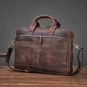 Personalized Vintage Leather Briefcase, Messenger Bag, Men Leather ...