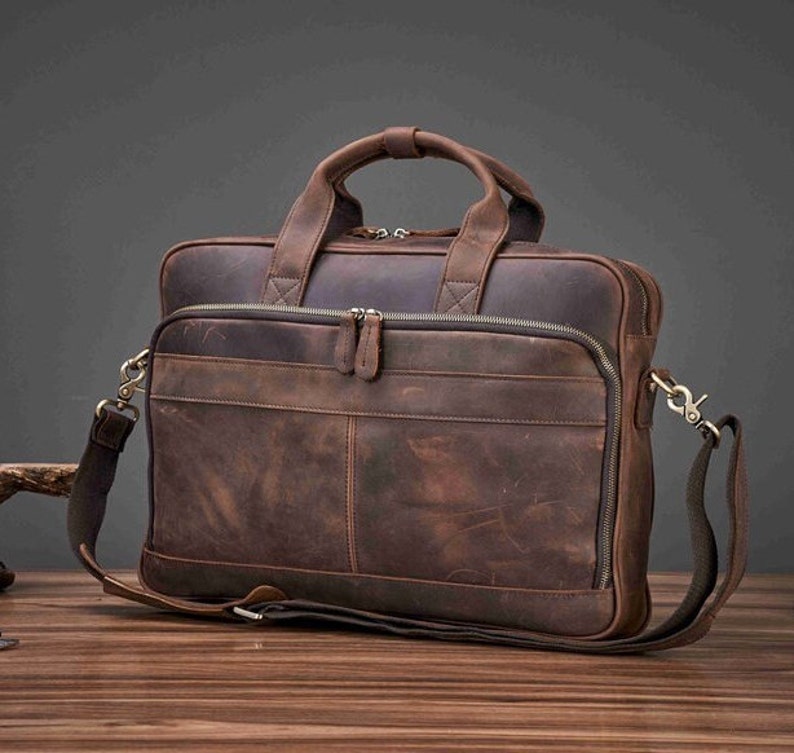 Personalized Vintage Leather Briefcase, Messenger Bag, Men Leather Shoulder Bag, Leather Laptop Bag, Best Valentines Day Gift for Him image 2