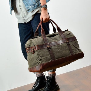 Personalized Waxed Canvas Duffle Bag Canvas Overnight Bag - Etsy