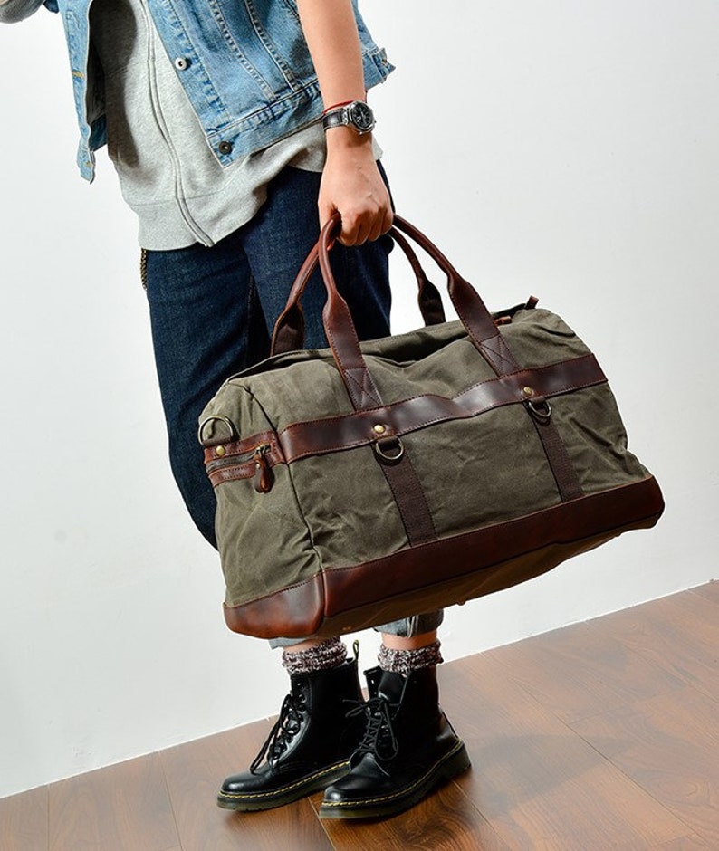 Personalized Waxed Canvas Duffle Bag Canvas Overnight Bag Etsy