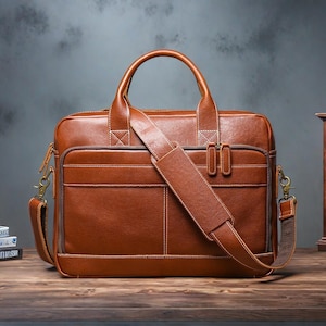 Maletín de cuero de grano completo personalizado, bolso de mensajero, bolso de hombro de cuero, bolso de cuero para computadora portátil, regalo del día del padrino, regalo del padre para él