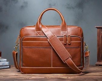 Personalized Full Grain Leather Briefcase, Messenger Bag, Leather Shoulder Bag, Leather Laptop Bag, Best Man Gift Day Father&#39;s Gift for Him