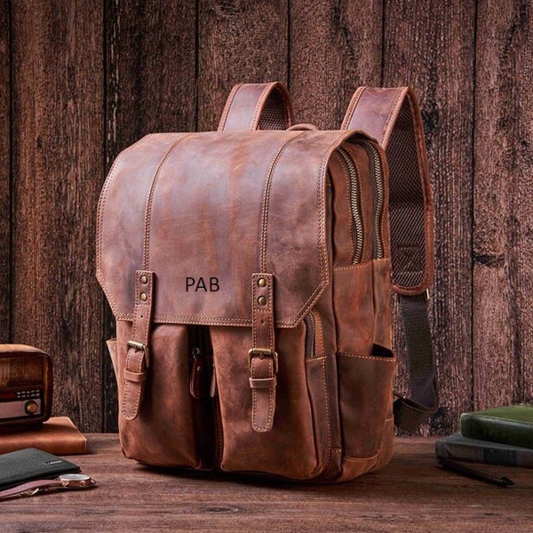Personalized Daily Backpack, Handmade Full Grain Leather Backpack, Travel Backpack, Laptop Backpack, Men Leather Rucksack, Best Men Gift