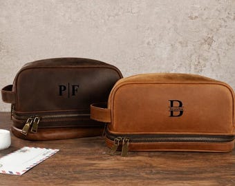 Personalized Leather Toiletry Bag, Engraved Men's Travel Kit, Groomsmen Gift