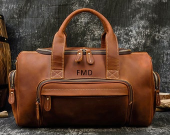 Handmade Full Grain Leather Duffle Bag, Personalized Travel Gym Bag