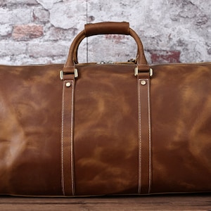 Personlig läderväska, väska med skofack Vintage Brown S