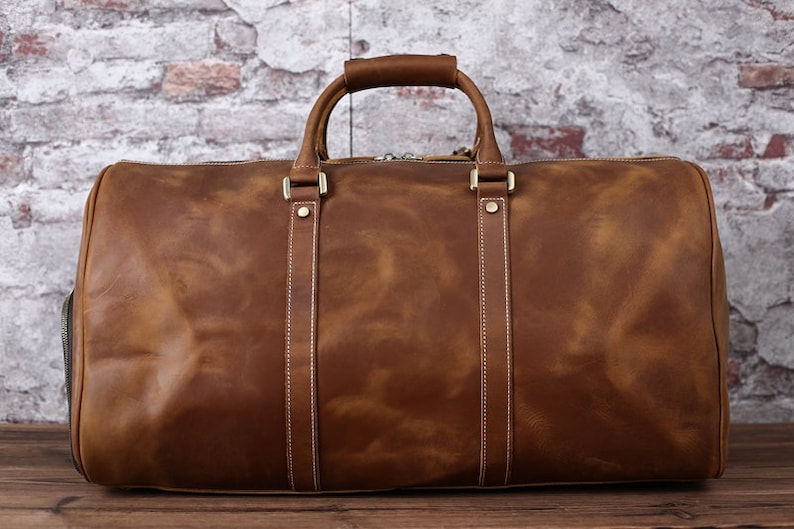 Personlig läderväska, väska med skofack Vintage Brown S