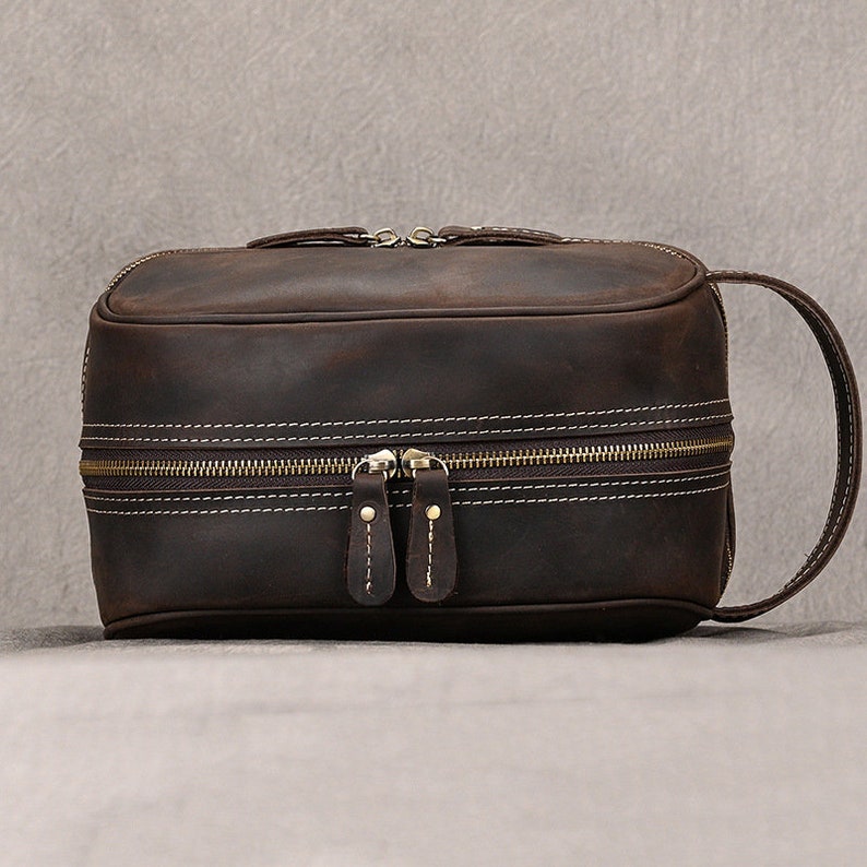 Groomsmen Gift Leather Dopp Kit Bag Personalized Leather Toiletry Bag Travel Case Custom Men Leather Cosmetic Bag Make up Bag Best Man Gift image 5