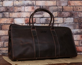 Handmade Full Grain Leather Duffel Bag, Personalized Travel Bag
