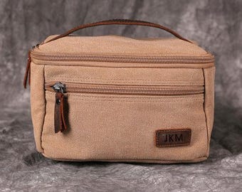Monogram Canvas Leather Dopp Kit, Personalized Groomsmen Gift