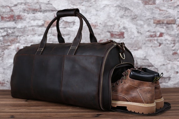 Leather Garment Duffel Weekend Travel Bag With Shoe Pouch, Personalized  Leather Duffle Flight Bag Hanging Clothes Bag, Groomsmen Gift Bag 