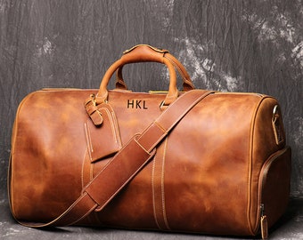 Personalized Full Grain Leather Duffel Bag with shoe Compartment, Leather Weekend Bag, Duffle Bag, Overnight Travel Bag, Best Christmas Gift