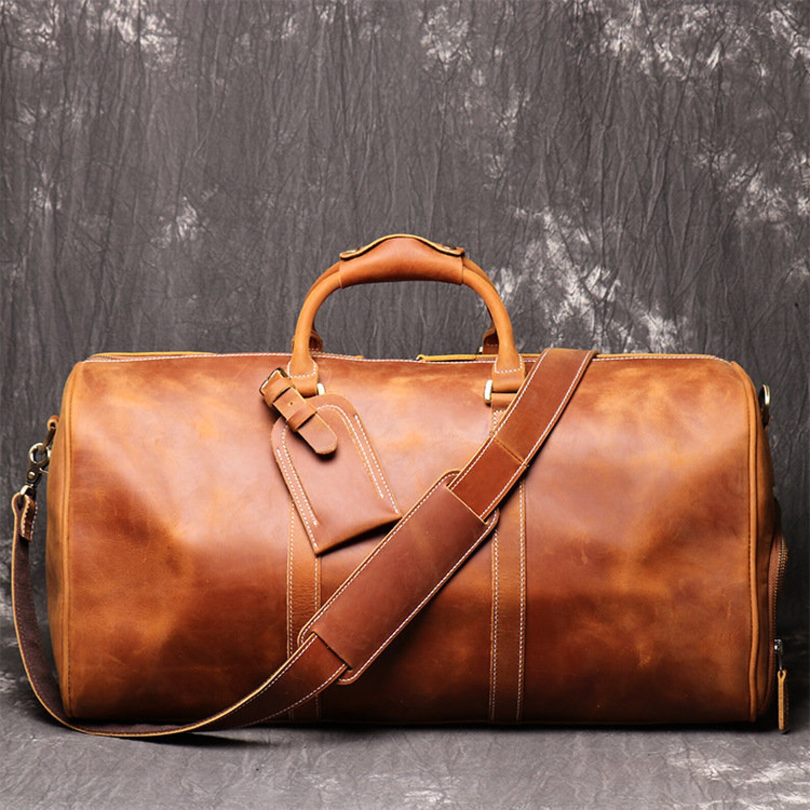 Handmade Full Grain Leather Duffle Bag With Shoe Compartment Etsy
