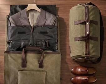 Personalized Canvas Garment Bag, Carry-on Duffel Bag, Hanging Clothes Bag, Weekend Flight Bag with Shoe Pouch, Best Christmas Gift for Him