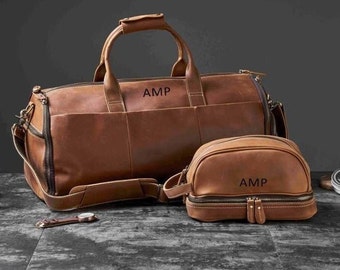 Personalized Leather Duffle Bag Set, Hanging Clothes Bag, Groomsmen Gift