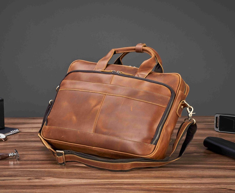 Personalized Vintage Leather Briefcase, Messenger Bag, Men Leather Shoulder Bag, Leather Laptop Bag, Best Valentines Day Gift for Him Vintage Brown + S