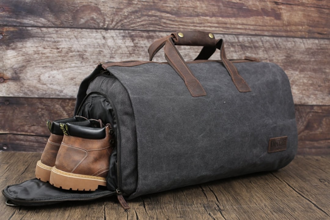 Personalized Canvas Garment Bag, Carryon Duffel Bag, Hanging Clothes Bag, Weekend Flight Bag