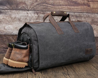 Personalized Canvas Garment Duffel Bag, Travel Weekender with Shoe Pouch