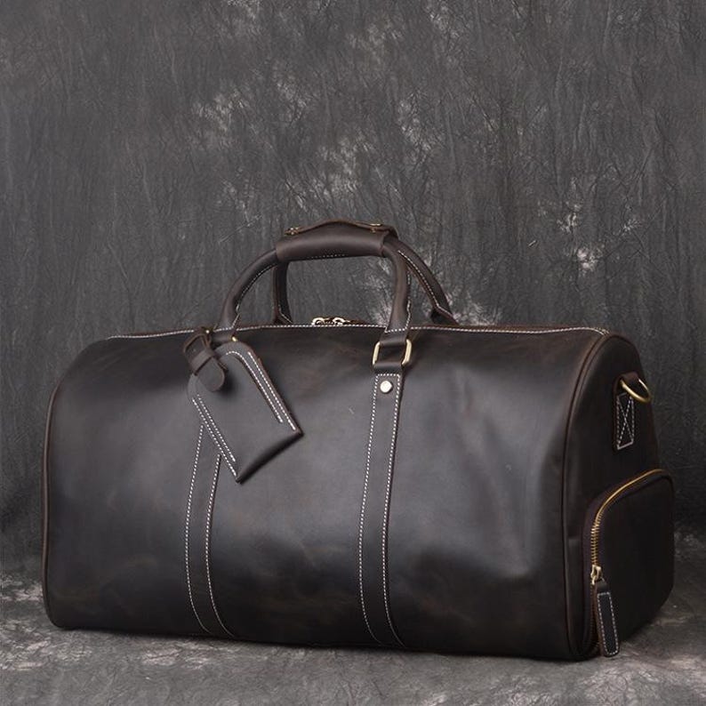 Personlig läderväska, väska med skofack Dark Brown S