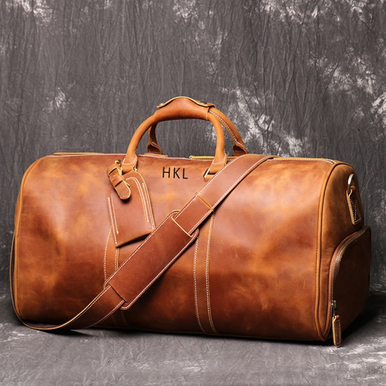 Handmade Full Grain Leather Duffle Bag With Shoe Compartment Etsy