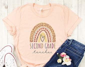 Second Grade Teacher Shirt, Leopard Rainbow Teacher Tshirt, 2nd Grade Teacher Tee, Teacher Crew, Teaching T Shirt, Teacher Gift