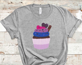 Bi Pride Cupcake camisa, camisa bisexual, camiseta LGBT, linda camiseta cupcake, camiseta Bi Pride Unisex, regalo LGBTQ, camisa de orgullo bisexual