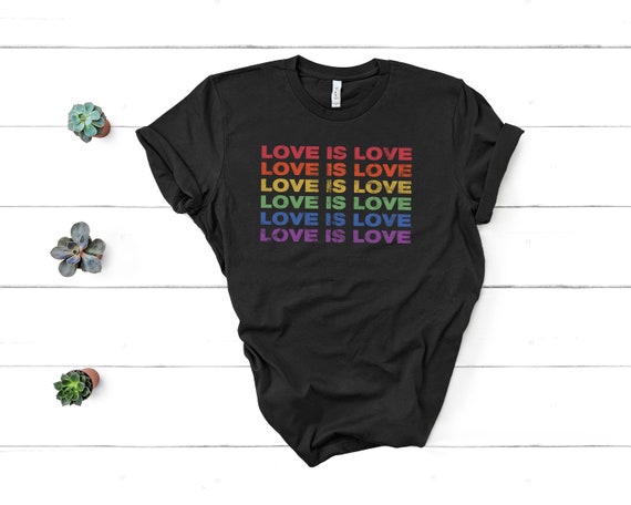 Gay Pride Tee Shirt Love Is Love Rainbow Flag Colors Gay Pride Tee Shirt Love Is Love Rainbow Flag Colors