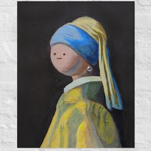 Cute Girl with a Pearl Earring Poster – Cartoon Parody Art Print – Kawaii Classic Painting Wall Decor – Unique Gift for Art Lovers