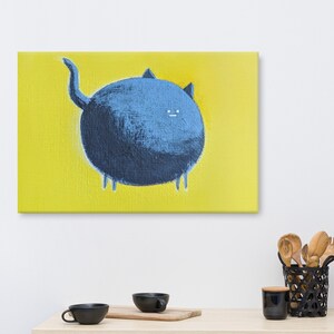 Canvas Print - Whimsical Black Cat Painting , Cute Cat Illustration Artwork for Cat Lovers, cute animals, Decor