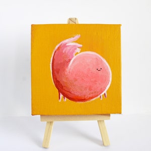 Shrimp Art: Miniature 3x3-Inch Acrylic Painting for Shrimp Lovers, Kids’ Room Decor, Cute Shrimp Gifts, Shrimp Painting