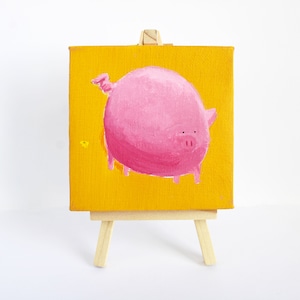 Pig Art: Miniature 3x3-Inch Acrylic Painting for Pig Lovers, Kids’ Room Decor, Cute Pig Gifts, Pig Painting