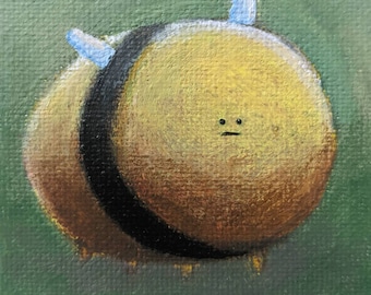 Bumble Bee Art Print, Yellow and Green Painting and Quirky Decor