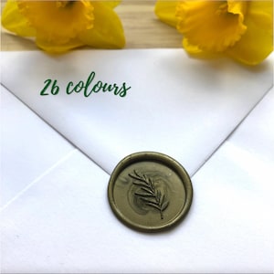 Cire autocollante rameau d'olivier | Timbre | Timbre de mariage | faire-part | Cire à cacheter | Cachet pour enveloppe - 26 couleurs au choix