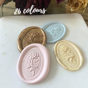Oval Rosenblume selbstklebendes Wachssiegel | Stempel | Hochzeit Stempel | Einladung | Siegellack | Umschlag Siegel - 26 Farboptionen
